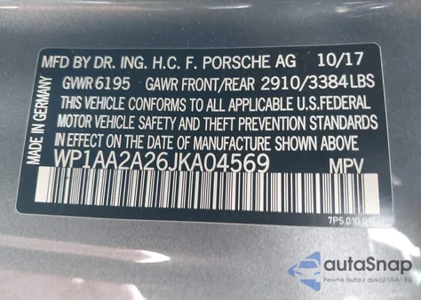 2018 Porsche Cayenne z USA, uszkodzony, nr VIN WP1AA2A26JKA04569